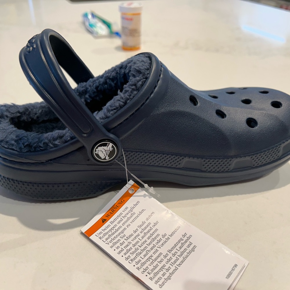 Brand new navy fur lined crocs
